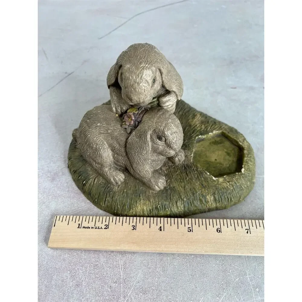 Whimsical Gray Resin Bunny Figurine with Candle Holder for‎ Tea Light
